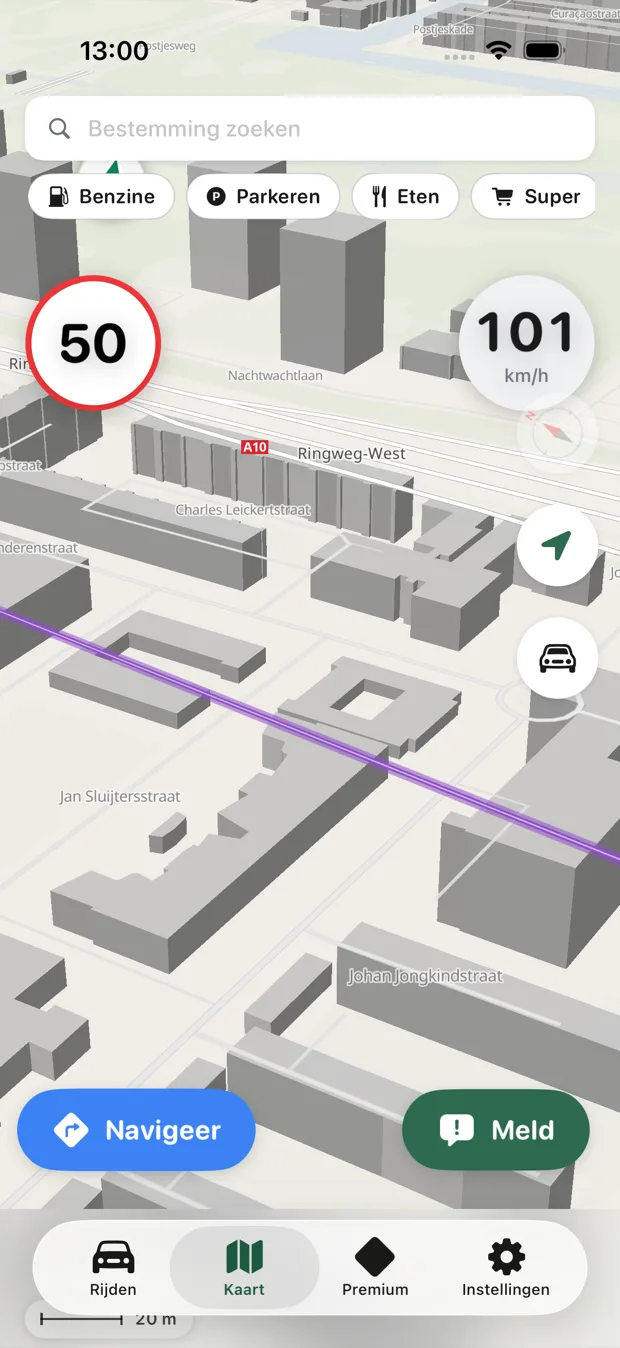 Gecko trajectcontrole: de corridor langs de weg op de kaart